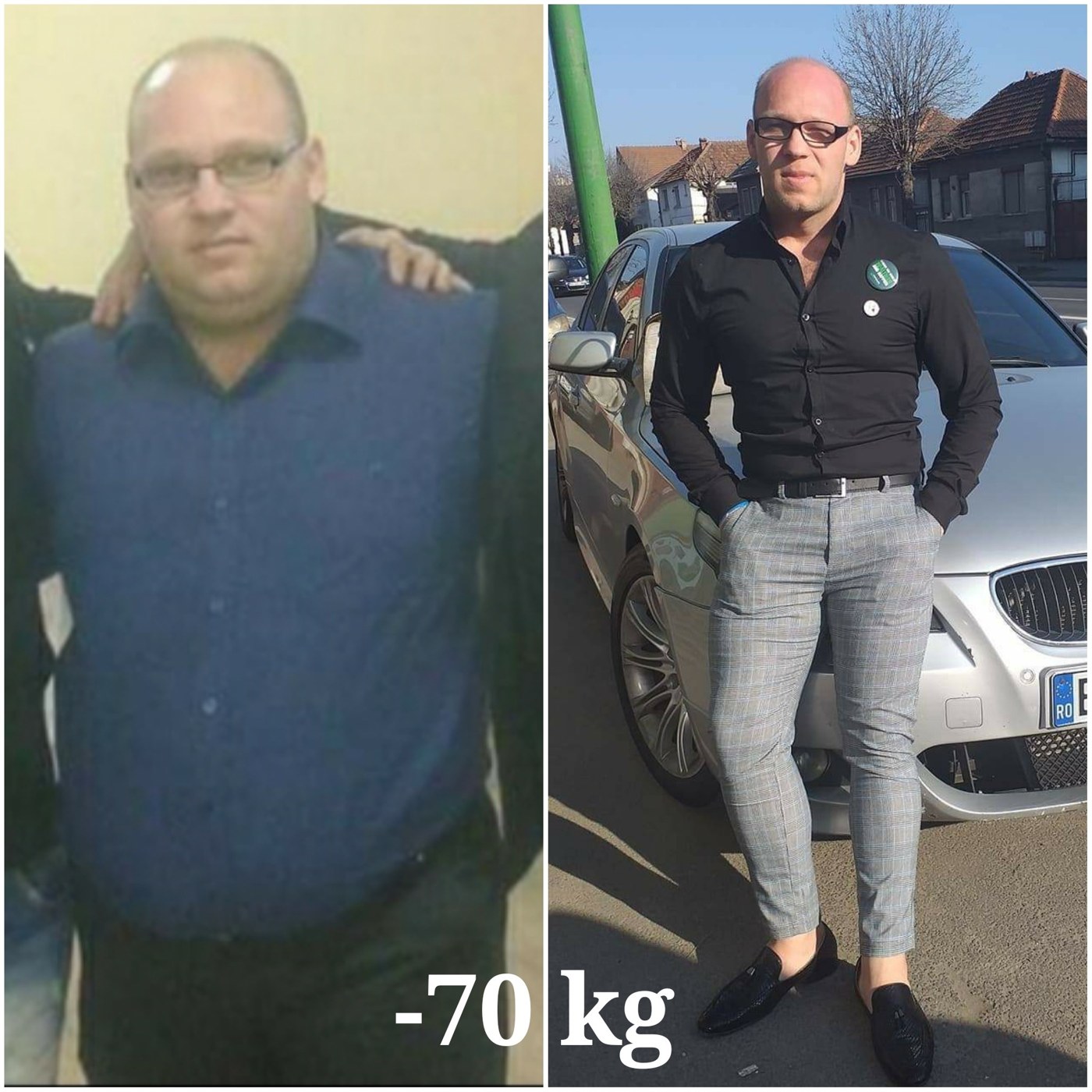 Transformare client CM24FIT — −70 kg, înainte și după