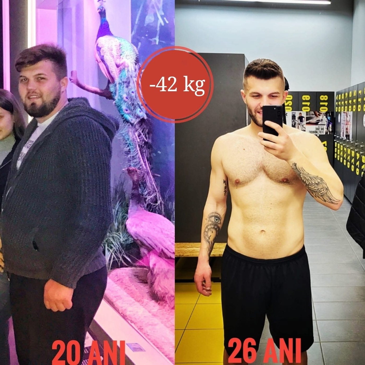 Transformare client CM24FIT — −42 kg, înainte și după